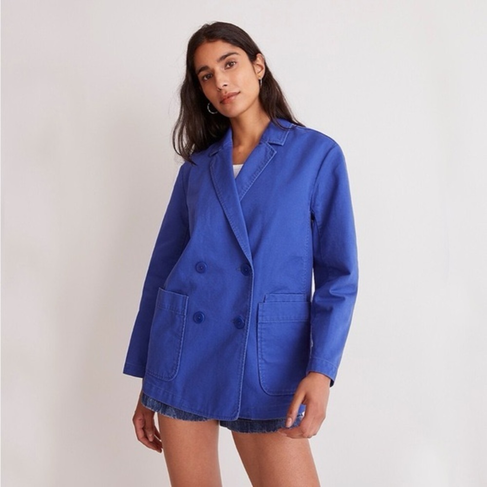 Madewell crossover double breasted royal blue blazer size xxs preppy office